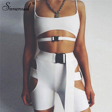 Load image into Gallery viewer, Simenual Streetwear Buckle Sexy Hot Two Piece Sets Women Cut Out Neon Color Outfits Casual Summer Biker Shorts And Top Sets