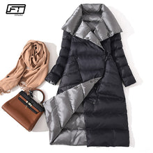 Load image into Gallery viewer, Fitaylor  Women Double Sided Down Long Jacket Winter Turtleneck White Duck Down Coat Double Breasted Warm Parkas Snow Outwear