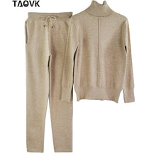 Load image into Gallery viewer, TAOVK Women's knitted Suits Spring sweater set Mid Line Turtleneck Pullover Sweater Pants two pieces Sets warm Jogging Costumes