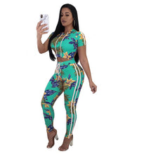 Load image into Gallery viewer, Adogirl Floral Print Casual Summer Two Piece Set Short Sleeve Hooded Women's T-shirt Crop Top + Pants Tracksuit Fashion Outfits