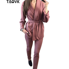 Load image into Gallery viewer, TAOVK Office Lady Pant Suits Women's Sets Belt Blazer top and pencil pants two piece outfits femme ensemble Pantsuit Spring 2019