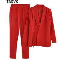 Load image into Gallery viewer, TAOVK Office Lady Pant Suits Women's Sets Belt Blazer top and pencil pants two piece outfits femme ensemble Pantsuit Spring 2019