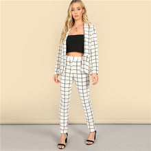 Load image into Gallery viewer, Sheinside Fashion Plaid Blazer And Tapered Pants - 2 Piece Set