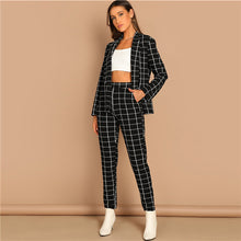 Load image into Gallery viewer, Sheinside Fashion Plaid Blazer And Tapered Pants - 2 Piece Set
