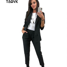 Load image into Gallery viewer, TAOVK Work Pant Suits OL 2 Piece Sets Turn-down Collar Blazer Jacket &amp; Trouser Suit for Women Feminino Spring Autumn Workwear