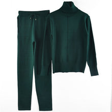 Load image into Gallery viewer, MVGIRLRU stylish knit suit womens two piece sets high neck mid line sweater+pant tracksuit female outfits