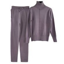 Load image into Gallery viewer, MVGIRLRU stylish knit suit womens two piece sets high neck mid line sweater+pant tracksuit female outfits