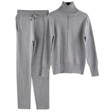Load image into Gallery viewer, MVGIRLRU stylish knit suit womens two piece sets high neck mid line sweater+pant tracksuit female outfits