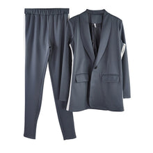 Load image into Gallery viewer, MVGIRLRU chic OL pant suits workwear single button long blazer jacket and tight pants womens two piece sets