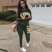 Load image into Gallery viewer, Plus Size 2 Piece Set  Women Black Outfit LOVE Letter Print High Neck Hoodies Sweatshirt Pants Tracksuit Streetwear Casual Suit
