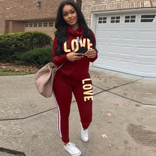 Load image into Gallery viewer, Plus Size 2 Piece Set  Women Black Outfit LOVE Letter Print High Neck Hoodies Sweatshirt Pants Tracksuit Streetwear Casual Suit