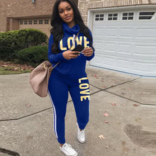 Load image into Gallery viewer, Plus Size 2 Piece Set  Women Black Outfit LOVE Letter Print High Neck Hoodies Sweatshirt Pants Tracksuit Streetwear Casual Suit