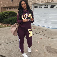 Load image into Gallery viewer, Plus Size 2 Piece Set  Women Black Outfit LOVE Letter Print High Neck Hoodies Sweatshirt Pants Tracksuit Streetwear Casual Suit