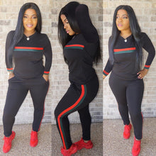 Load image into Gallery viewer, Stripe Tracksuits 2 Set Piece Set Woman Tops Sweatshirt Long Pants Pockets Club Suits Overalls Outfit