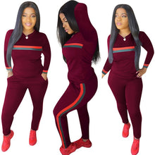 Load image into Gallery viewer, Stripe Tracksuits 2 Set Piece Set Woman Tops Sweatshirt Long Pants Pockets Club Suits Overalls Outfit