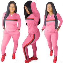 Load image into Gallery viewer, Stripe Tracksuits 2 Set Piece Set Woman Tops Sweatshirt Long Pants Pockets Club Suits Overalls Outfit