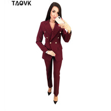 Load image into Gallery viewer, TAOVK OL Pant Suits Double-breasted Turn-down Collar Blazer top+Pants 2 piece outfits for women Feminine clothes pantsuit