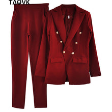 Load image into Gallery viewer, TAOVK OL Pant Suits Double-breasted Turn-down Collar Blazer top+Pants 2 piece outfits for women Feminine clothes pantsuit