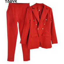 Load image into Gallery viewer, TAOVK OL Pant Suits Double-breasted Turn-down Collar Blazer top+Pants 2 piece outfits for women Feminine clothes pantsuit