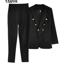 Load image into Gallery viewer, TAOVK OL Pant Suits Double-breasted Turn-down Collar Blazer top+Pants 2 piece outfits for women Feminine clothes pantsuit
