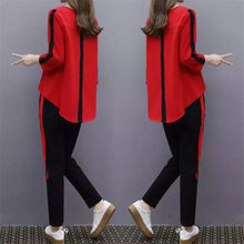 Load image into Gallery viewer, Plus Size Large L- 4XL Outfit Tracksuit Sportswear Co-ord Set for Women 2019 Top and Pants Ruffles Striped Clothing