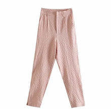 Load image into Gallery viewer, 2019 Pink Plaid Suit Sets Single Button Blazer High Waist Harem Pants Office Lady Formal Summer Two Piece Set