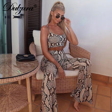 Load image into Gallery viewer, Dulzura snake print sleeveless crop tank top high waist flare pants bell-bottom trousers 2019 sexy women clothes 2 pieces set