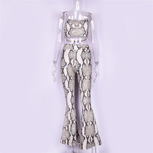 Load image into Gallery viewer, Dulzura snake print sleeveless crop tank top high waist flare pants bell-bottom trousers 2019 sexy women clothes 2 pieces set