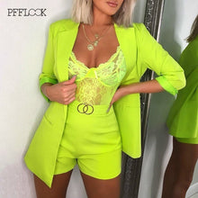 Load image into Gallery viewer, PFFLOOK 2019 Summer Two Piece Set Official Lady Top And Shorts 2 Piece Set Women Sexy Deep V Neck Long Sleeve Elegant Formal Set