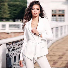Load image into Gallery viewer, 2019 new fashion red white women set sexy long-sleeved jacket &amp; pants 2 pieces two-piece casual party office pants suit set