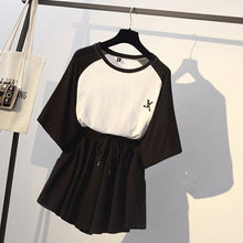 Load image into Gallery viewer, Trytree two piece set Casual O-Neck tops + shorts Skirts Elastic waist Drawstring Pockets