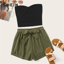 Load image into Gallery viewer, SHEIN Solid Tube Top And Belted Shorts Set 2019 Casual Summer Strapless Sleeveless Bandeau Straight Women Two Piece Set