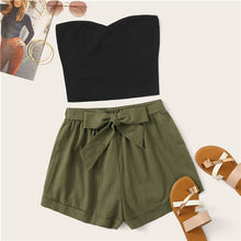 Load image into Gallery viewer, SHEIN Solid Tube Top And Belted Shorts Set 2019 Casual Summer Strapless Sleeveless Bandeau Straight Women Two Piece Set