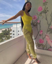 Load image into Gallery viewer, ANJAMANOR Sexy Two Piece Set Bodysuit Top and Mesh Pants Neon Pink Green Summer 2 Piece Club Outfits Matching Sets D59-AB72