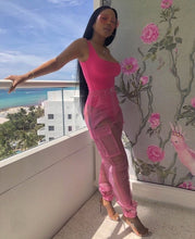 Load image into Gallery viewer, ANJAMANOR Sexy Two Piece Set Bodysuit Top and Mesh Pants Neon Pink Green Summer 2 Piece Club Outfits Matching Sets D59-AB72