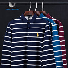 Load image into Gallery viewer, New Casual Men's Solid Striped Shirts Cotton 3D Embroidery Long sleeve Polos Mens Slim Fit Business Turn-down Polo Shirt Male