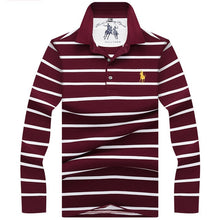 Load image into Gallery viewer, New Casual Men's Solid Striped Shirts Cotton 3D Embroidery Long sleeve Polos Mens Slim Fit Business Turn-down Polo Shirt Male