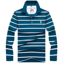 Load image into Gallery viewer, New Casual Men's Solid Striped Shirts Cotton 3D Embroidery Long sleeve Polos Mens Slim Fit Business Turn-down Polo Shirt Male