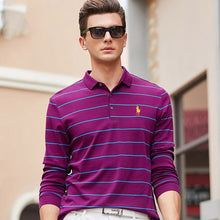 Load image into Gallery viewer, New Casual Men's Solid Striped Shirts Cotton 3D Embroidery Long sleeve Polos Mens Slim Fit Business Turn-down Polo Shirt Male