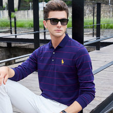 Load image into Gallery viewer, New Casual Men's Solid Striped Shirts Cotton 3D Embroidery Long sleeve Polos Mens Slim Fit Business Turn-down Polo Shirt Male