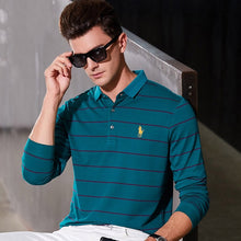 Load image into Gallery viewer, New Casual Men's Solid Striped Shirts Cotton 3D Embroidery Long sleeve Polos Mens Slim Fit Business Turn-down Polo Shirt Male