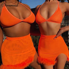 Load image into Gallery viewer, Simenual Neon Color Sexy Women Two Piece Outfits Hot Side Slit Party Matching Sets Backless Bralette And Mini Skirt Set Summer