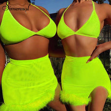 Load image into Gallery viewer, Simenual Neon Color Sexy Women Two Piece Outfits Hot Side Slit Party Matching Sets Backless Bralette And Mini Skirt Set Summer
