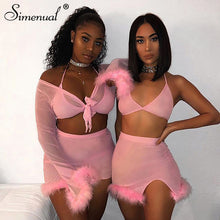 Load image into Gallery viewer, Simenual Neon Color Sexy Women Two Piece Outfits Hot Side Slit Party Matching Sets Backless Bralette And Mini Skirt Set Summer