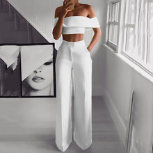 Load image into Gallery viewer, Summer Style 2PCS Off Shoulder Crop Top Straight Pants Set for Women 2019 Sexy Outfit Yellow White Pink Black Two Piece Set Suit