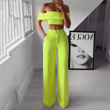 Load image into Gallery viewer, Summer Style 2PCS Off Shoulder Crop Top Straight Pants Set for Women 2019 Sexy Outfit Yellow White Pink Black Two Piece Set Suit