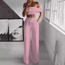 Load image into Gallery viewer, Summer Style 2PCS Off Shoulder Crop Top Straight Pants Set for Women 2019 Sexy Outfit Yellow White Pink Black Two Piece Set Suit